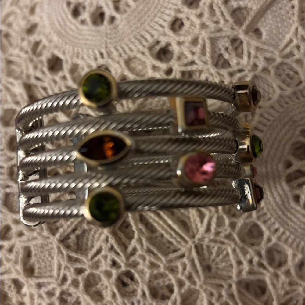 Gorgeous silver plate cable cuff bracelet with multi colored stones. - Picture 11 of 11